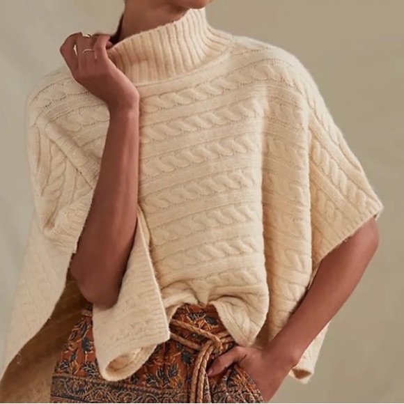 Anthropologie Cropped Knit Poncho Sweater OS - Picture 1 of 8